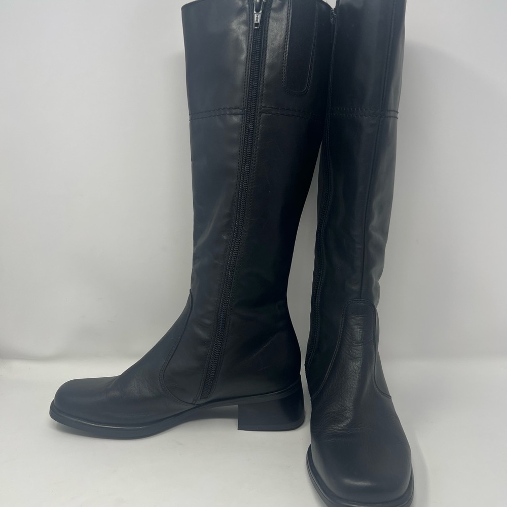 Luftpolster Women’s Boots Knee High Black 7.5 Full Zipper Square Toe Block Heel